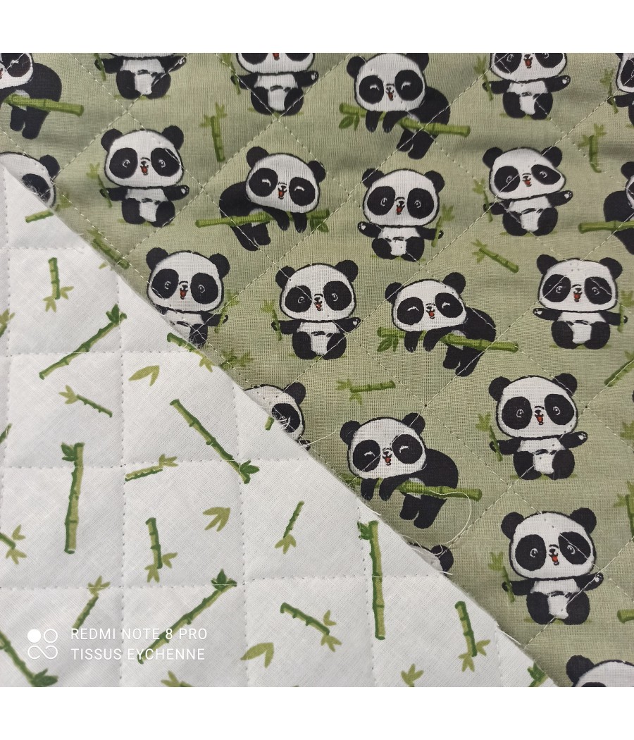 Tissu coton - matelassé double face - Panda XYOU - Vert