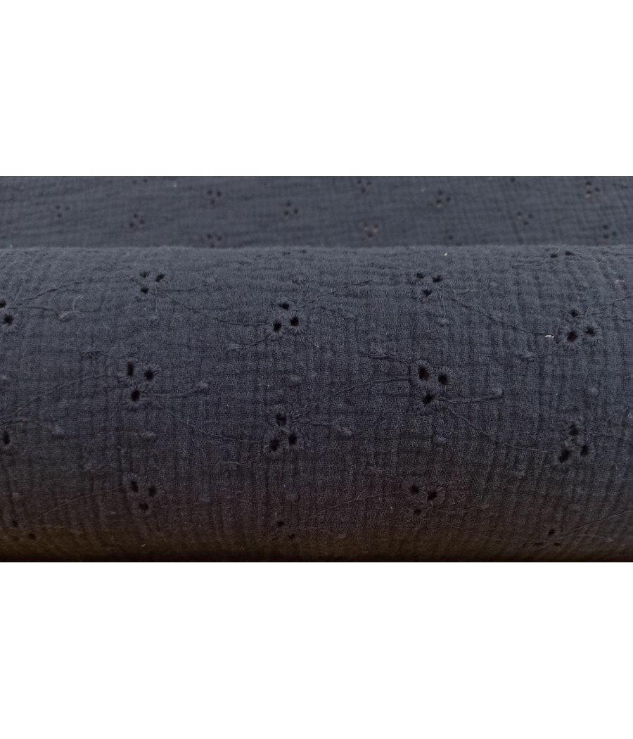 Coton Double gaze Brodée - Bleu Marine