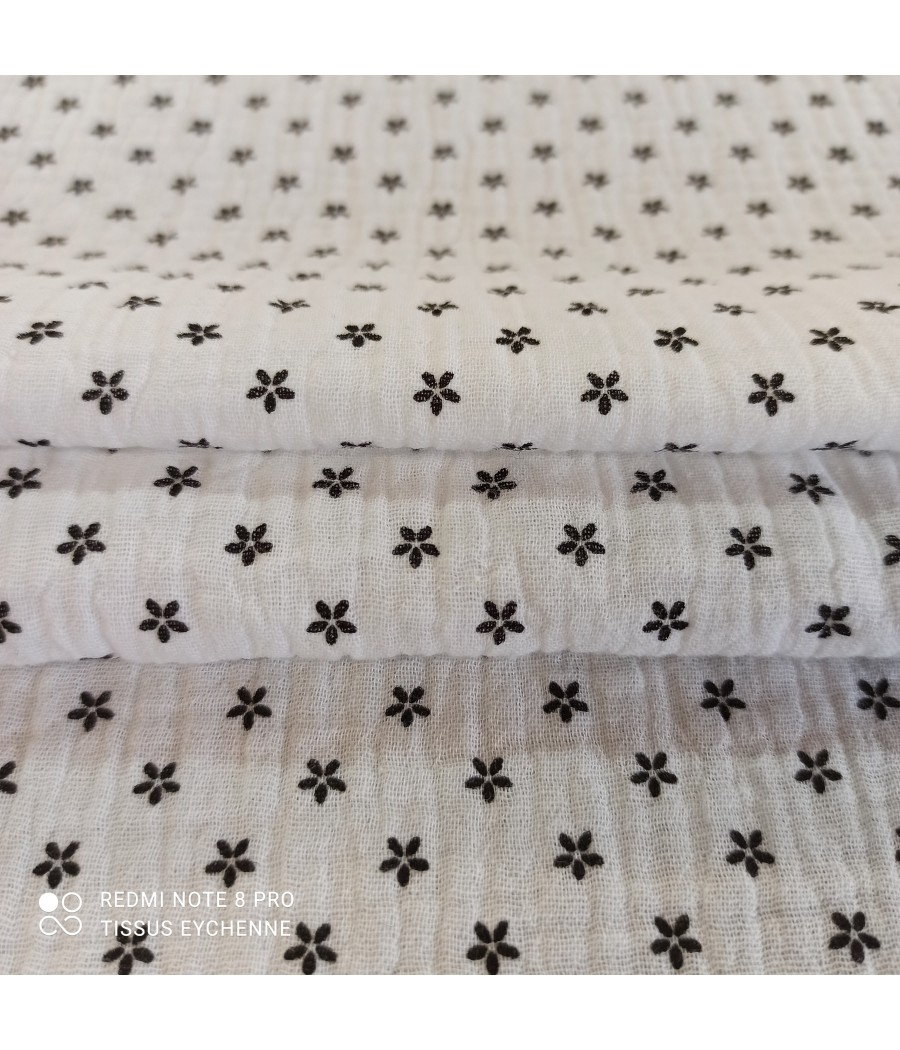 Coton - Double gaze - fleur - blanc cassé