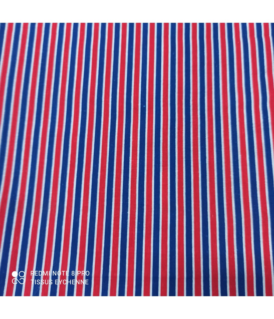 Tissu coton rayure bleu blanc rouge