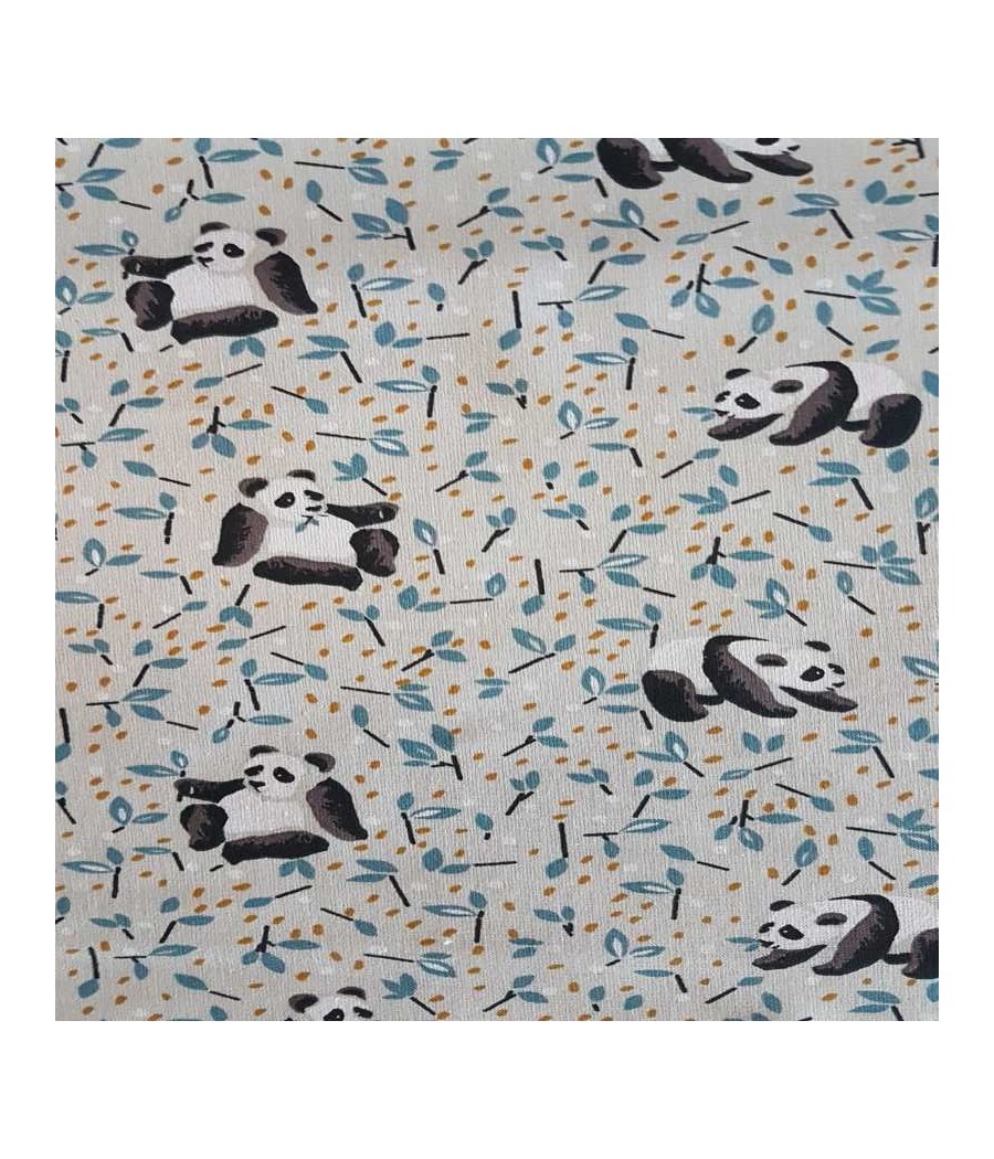 Tissu coton Panda gris perle