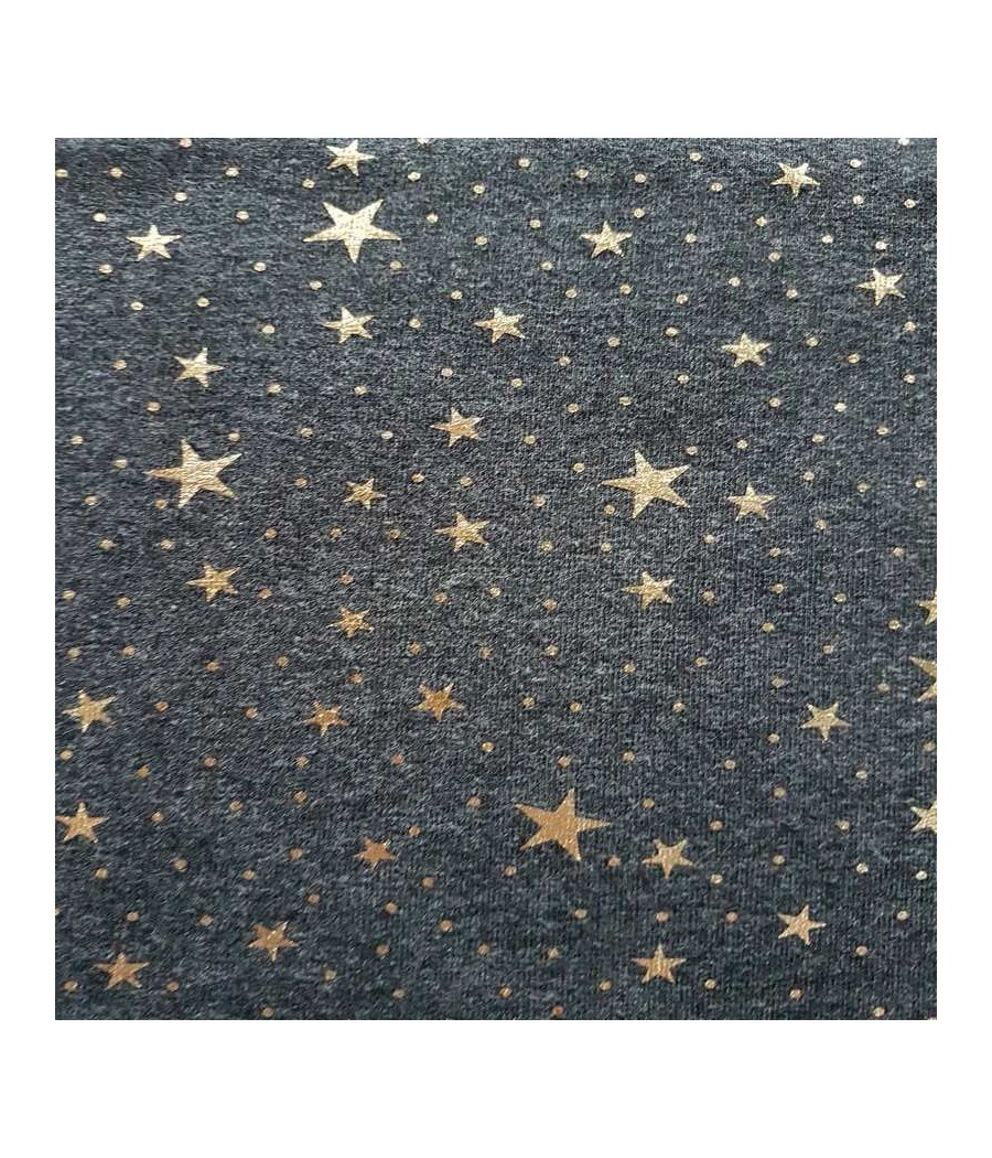 Tissu jersey gris anthracite étoiles dorées