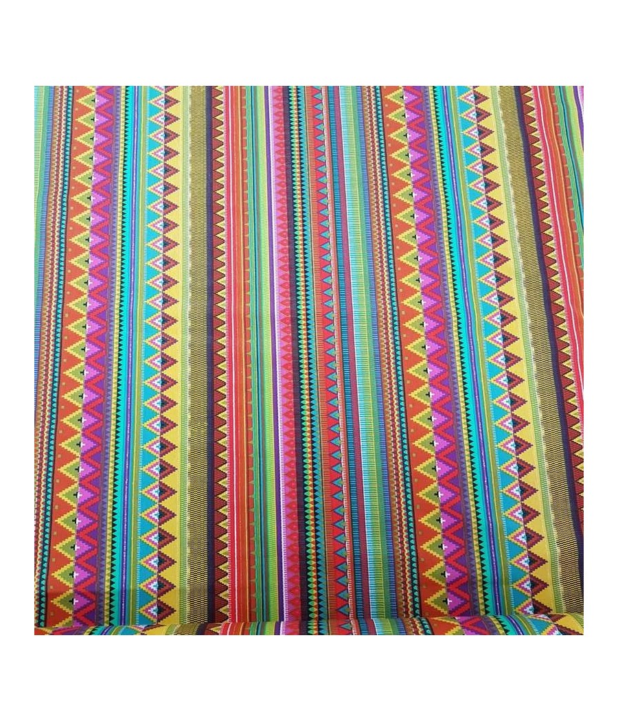 Tissu coton ENDUIT - rayure Mexico - Oekotex - multicolore