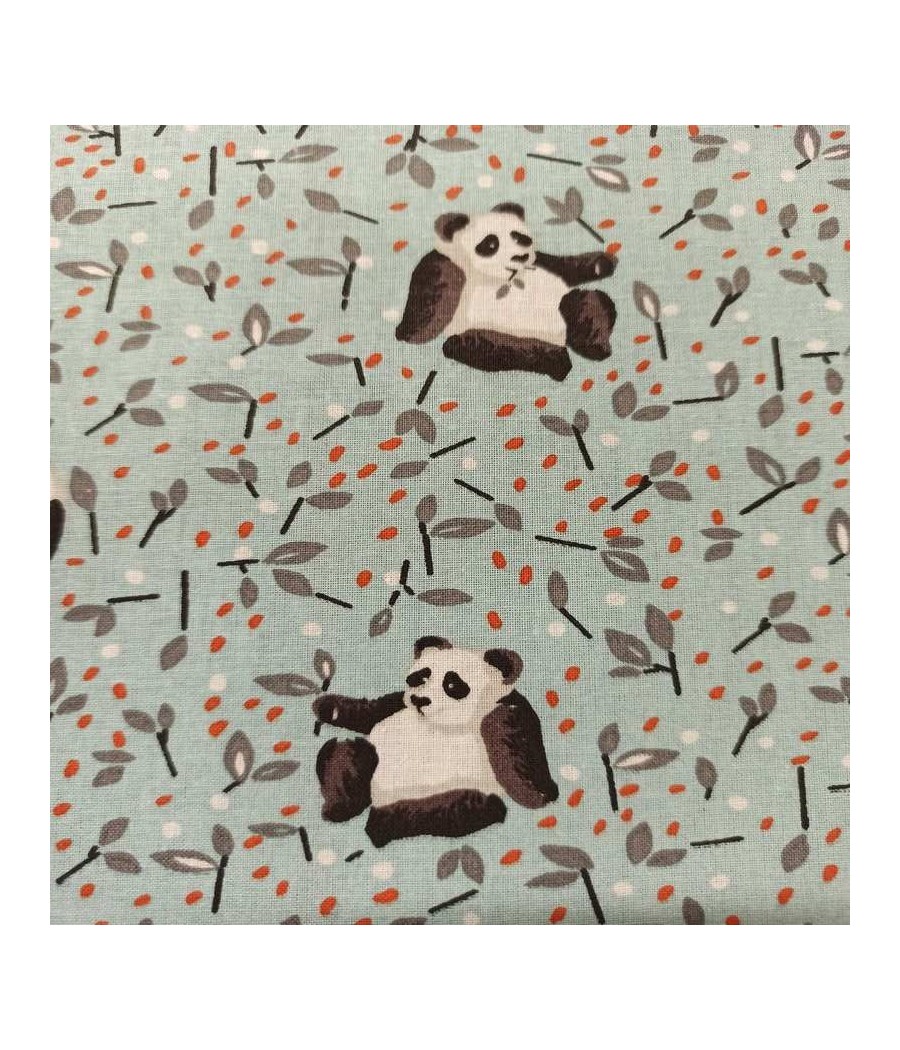 Tissu coton Panda Bleu Celadon