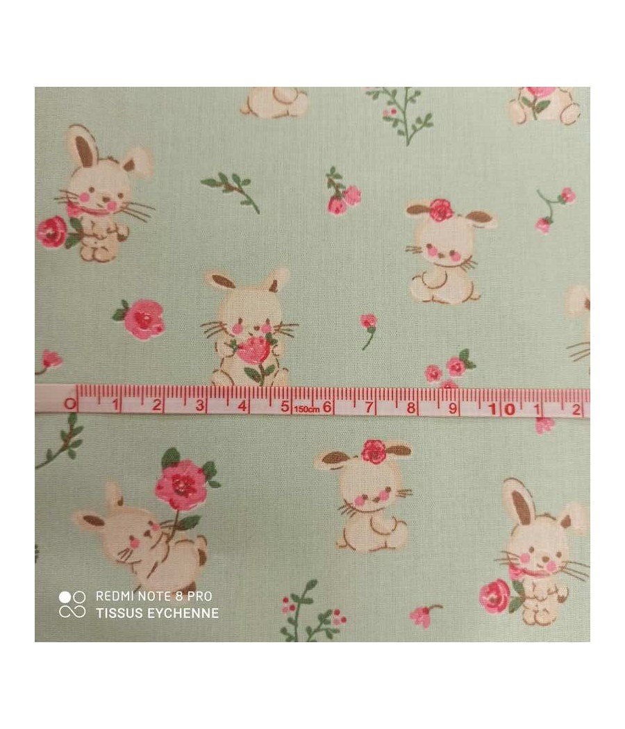 Tissu popeline de coton BIO - Poppy Bunny - oekotex - vert