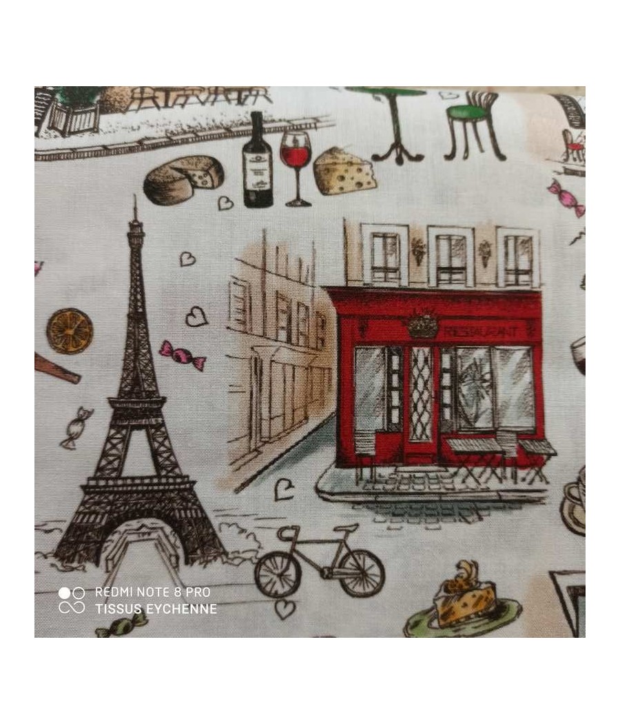 Tissu popeline de coton - cafés de Paris - Oekotex