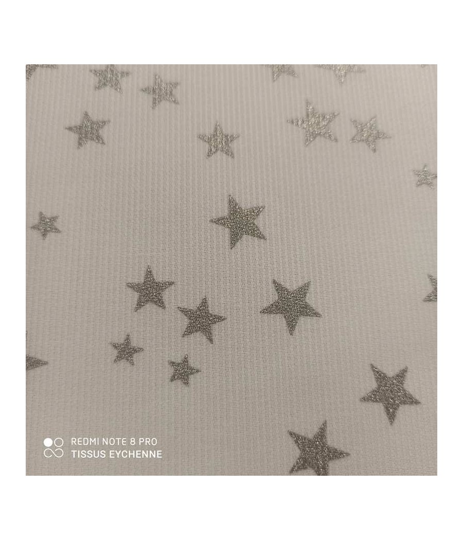 Tissu piqué de coton étoiles Argentées oeko-tex