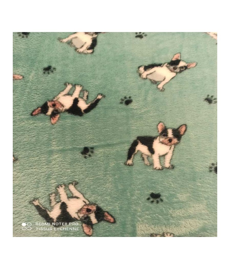 Tissu polaire doudou - chien - vert d'eau