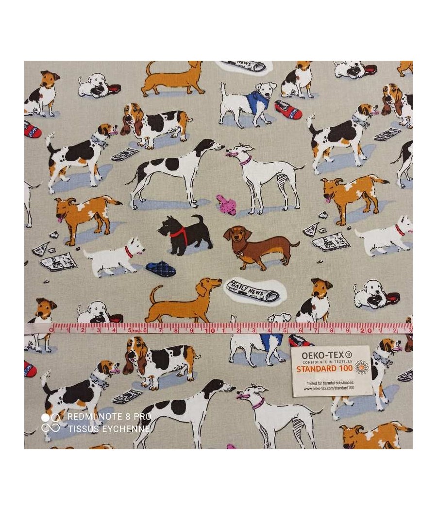 Tissu coton - chien Milou - Oekotex - gris