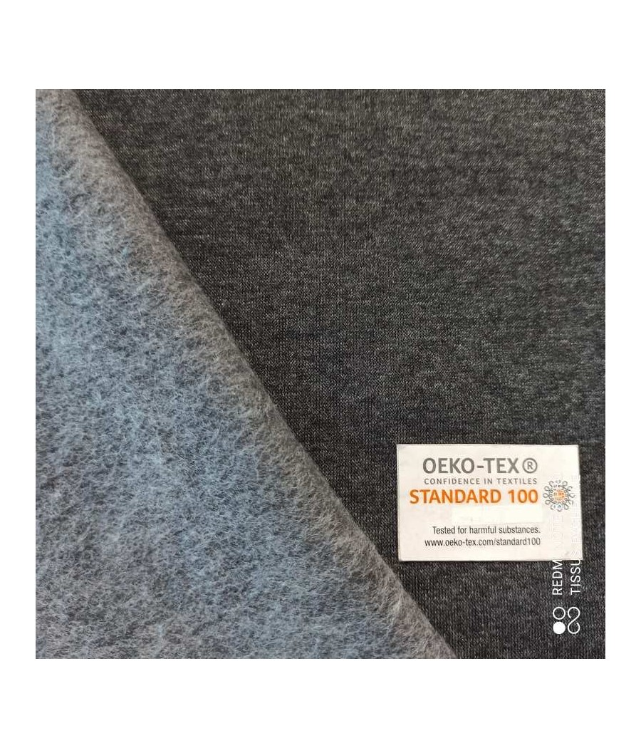 Tissu sweat gratté gris foncé Oeko-tex