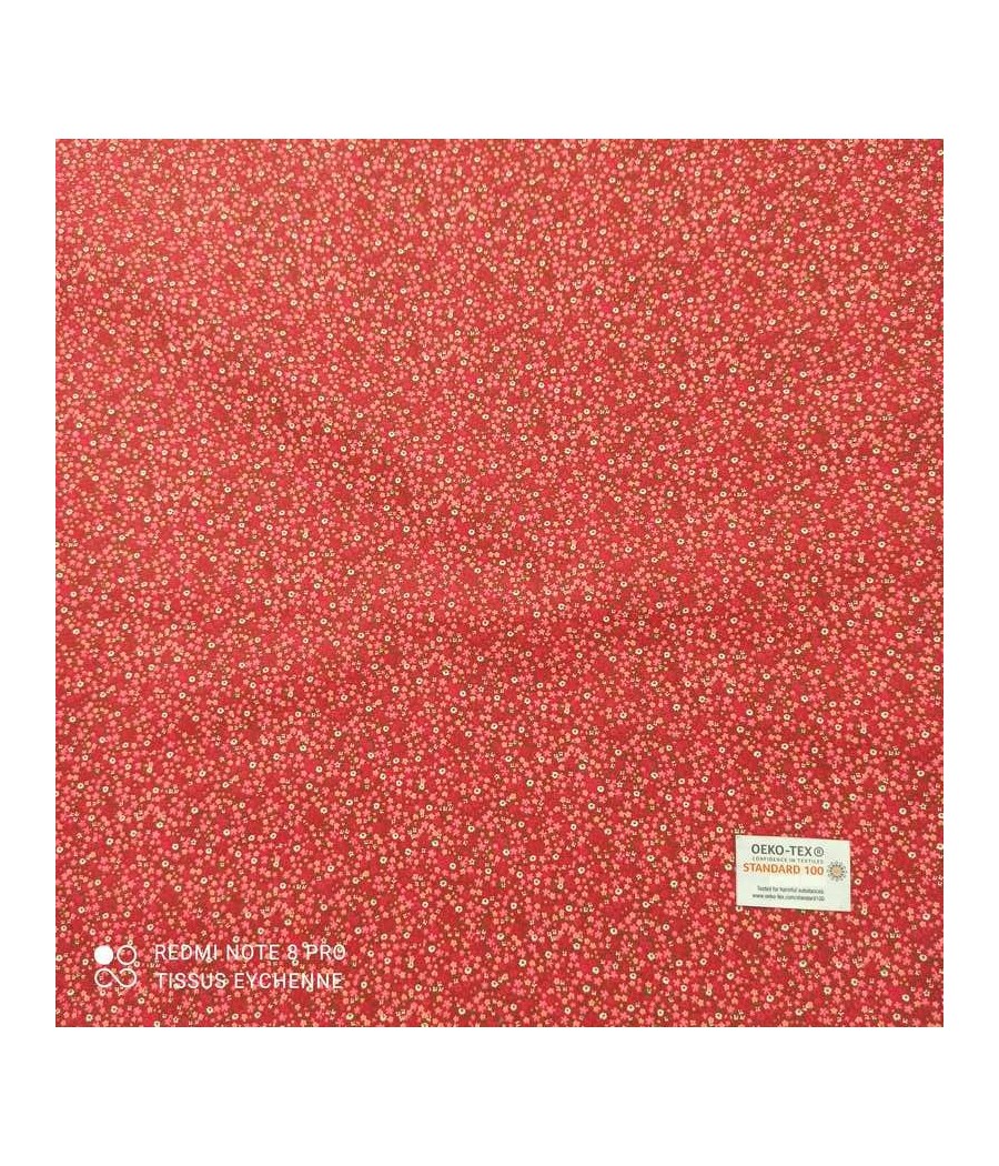 Tissu coton petite fleur Victoria rouge-rose Oeko-tex