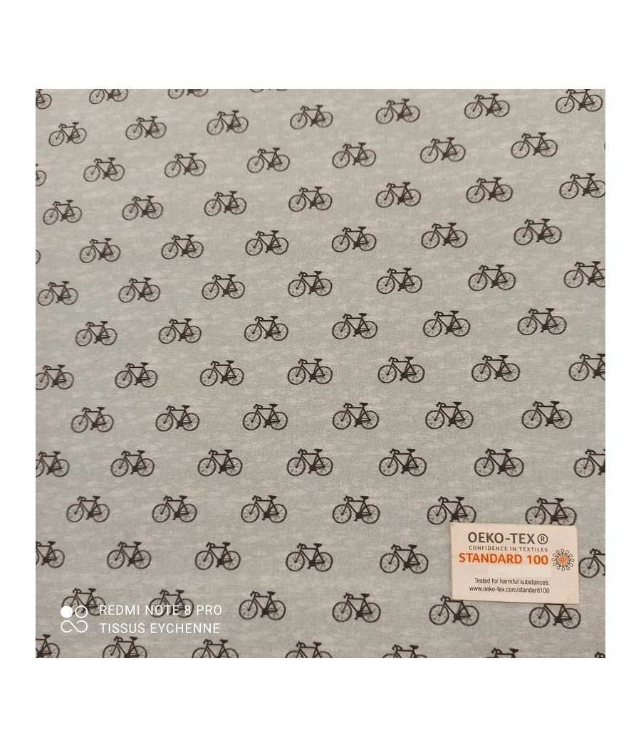 Tissu coton gris petit vélo Oeko-tex