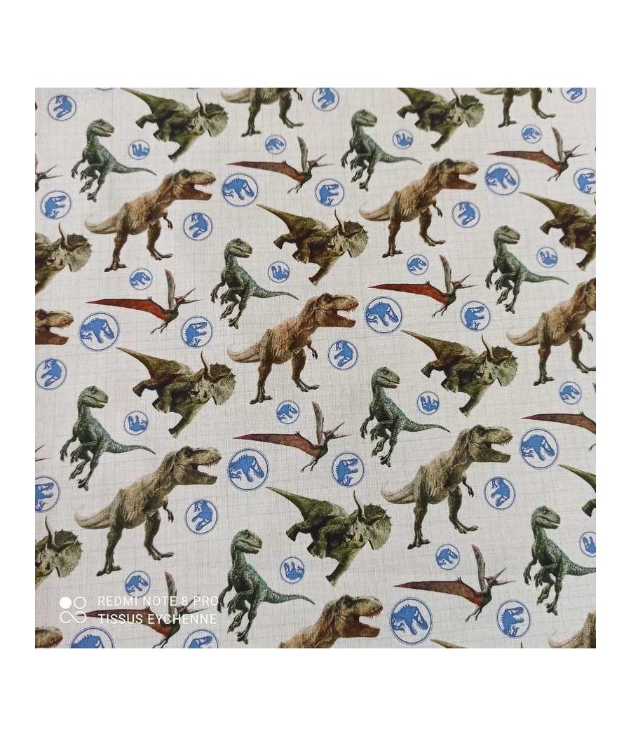 Tissu popeline de coton Bio + Oeko-tex Jurassic Park