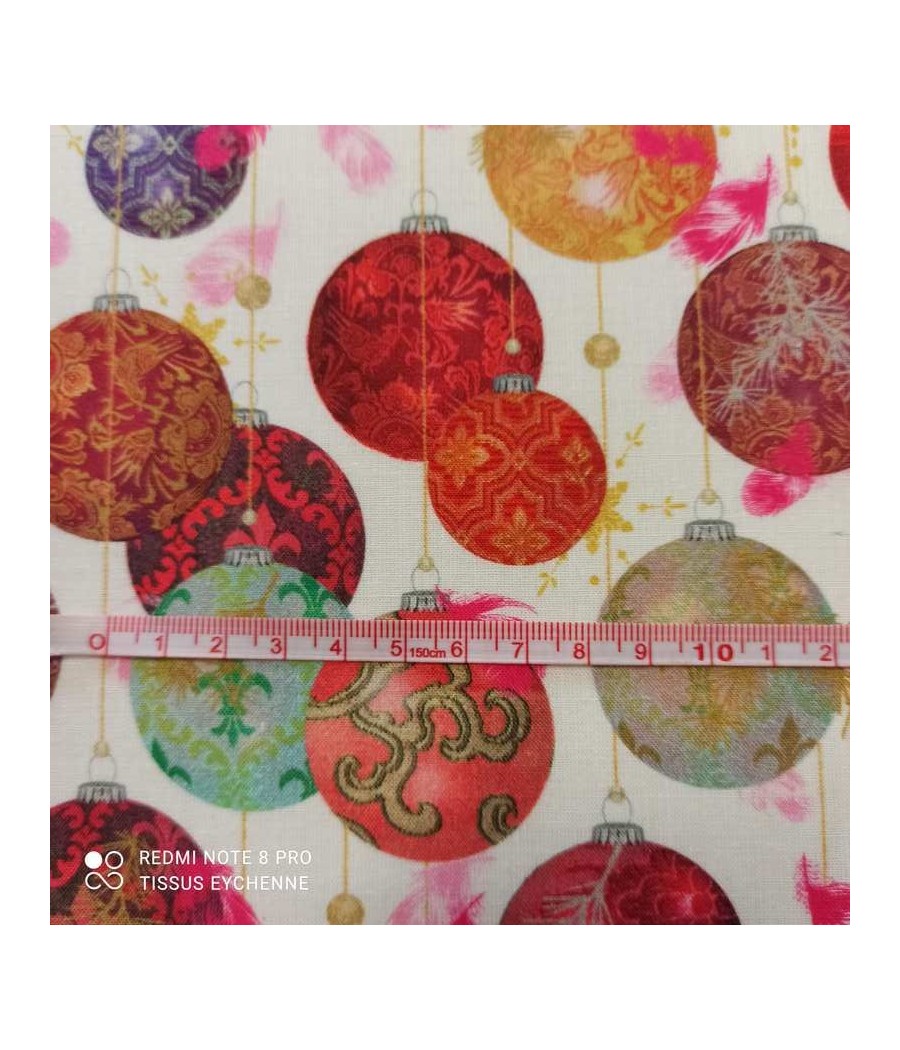 Tissu Noel - Boule - rouge