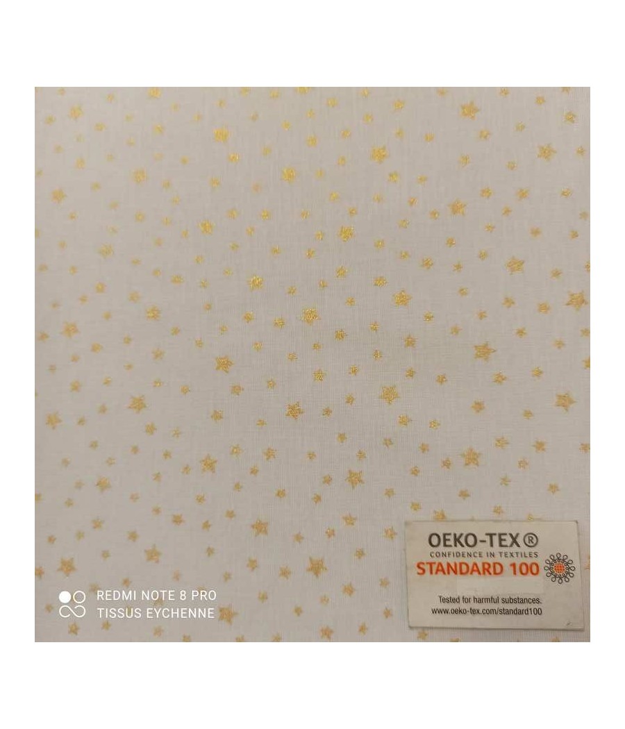 Tissu coton blanc - étoiles dorées - Oekotex