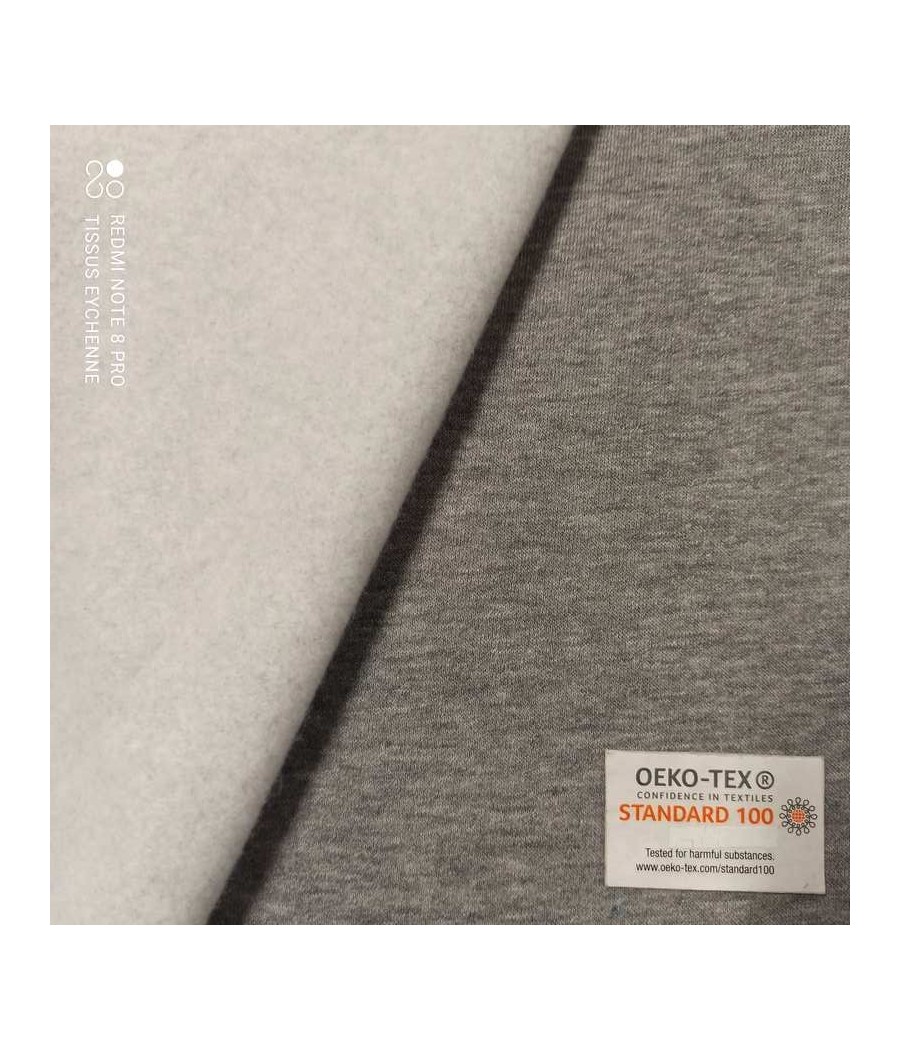 Tissu sweat gratté gris clair Oeko-tex