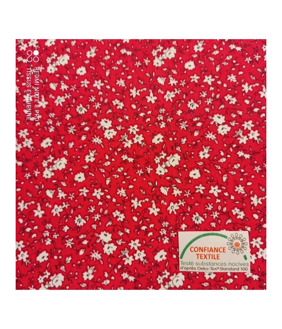 Tissu coton petites fleurs Léonie rouge-blanc oeko-tex