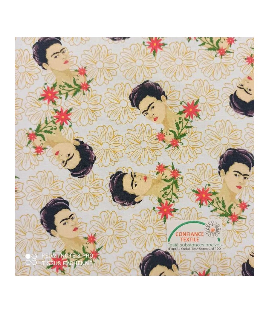 Tissu popeline de coton - Frida Kahlo - Oekotex