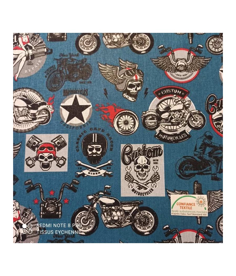 Tissu coton - Motard Rider - oekotex - bleu