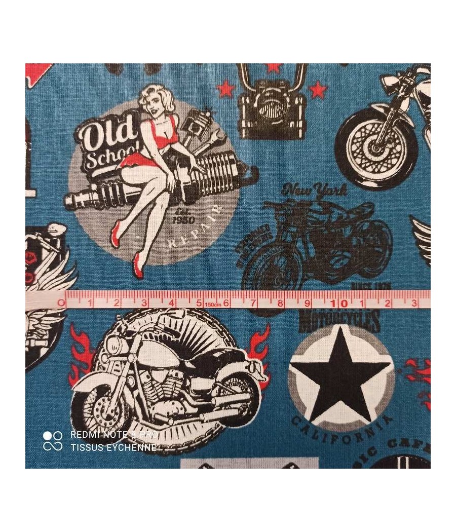 Tissu coton - Motard Rider - bleu
