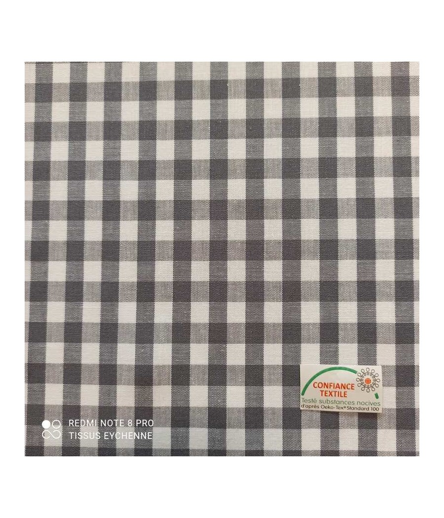 Tissu coton - Vichy 10mm - Oekotex - gris