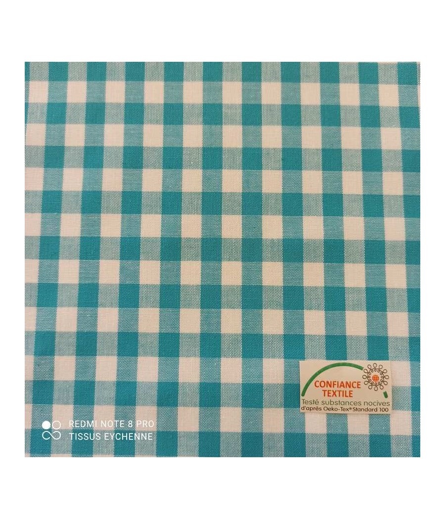 Tissu coton - Vichy 10mm - Oekotex - turquoise