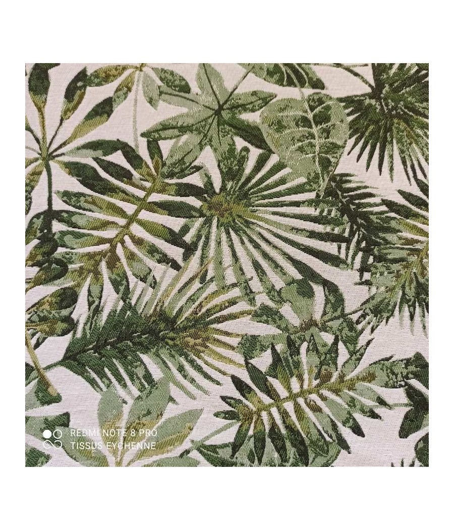 Tissu Jacquard ameublement Feuillage Tropical vert