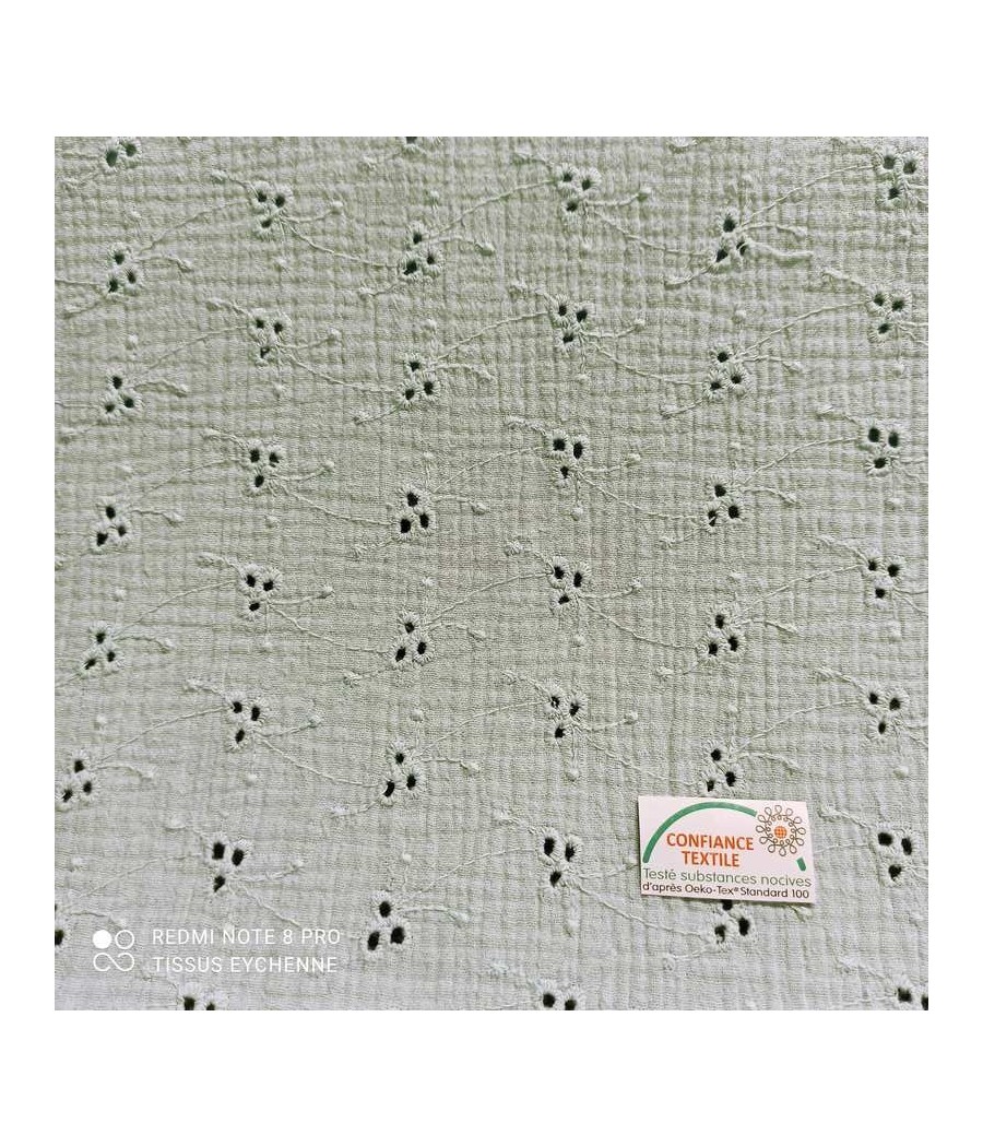 Coton - Double gaze Brodée - Oekotex - Vert Menthe clair