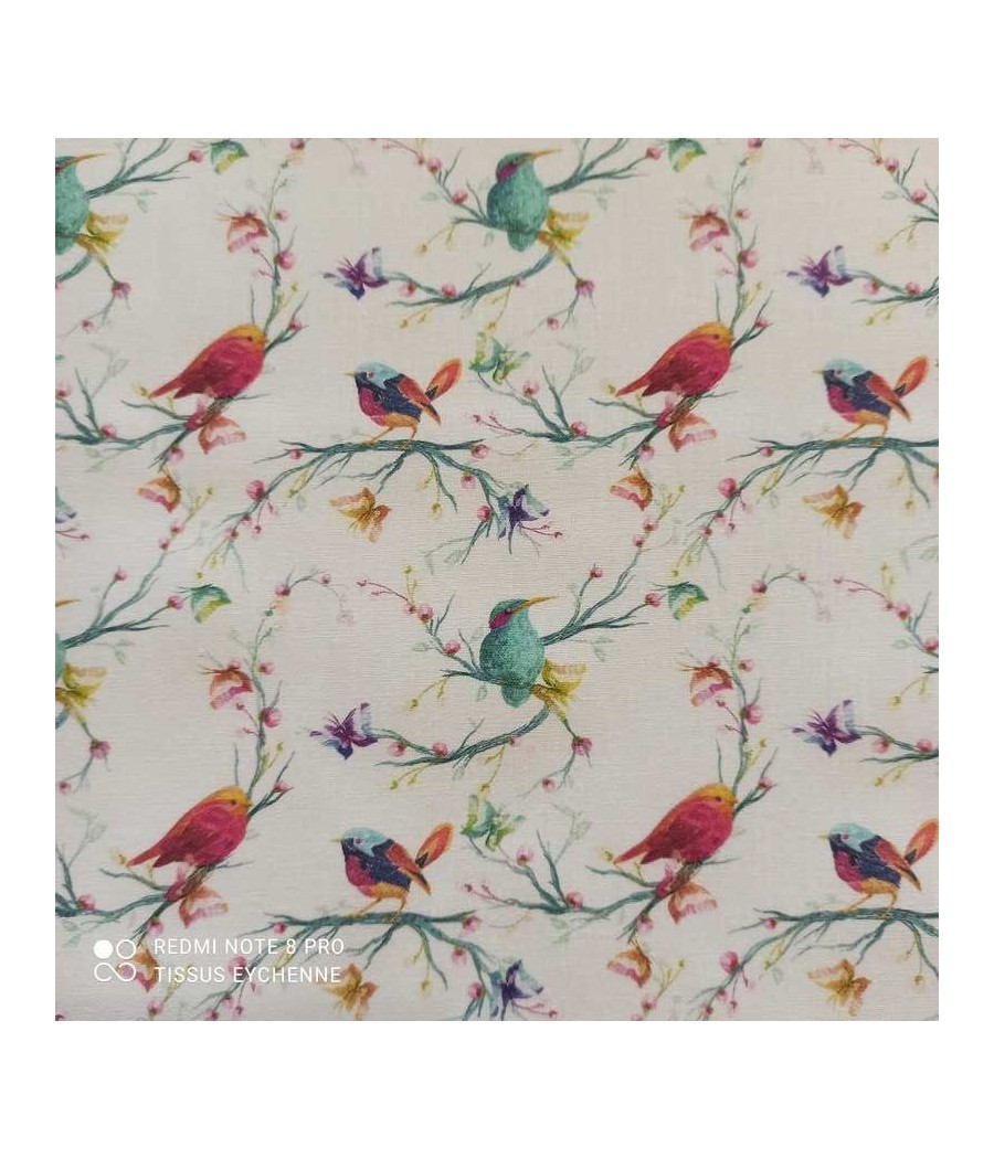 Tissu coton oiseaux chanteurs Oeko-tex