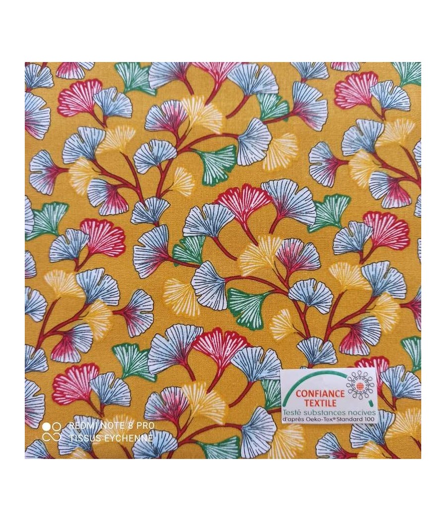 Tissu coton ginkgo moutarde...