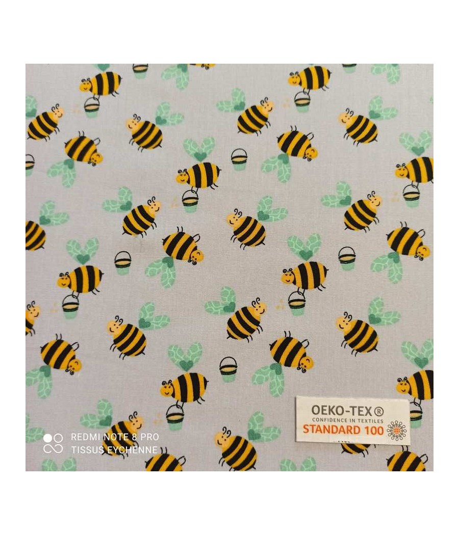 Dispo en magasin - Popeline de coton Abeille - Oekotex - gris
