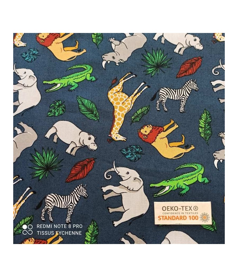 Tissu Popeline de coton lion-girafe savane Oeko-tex