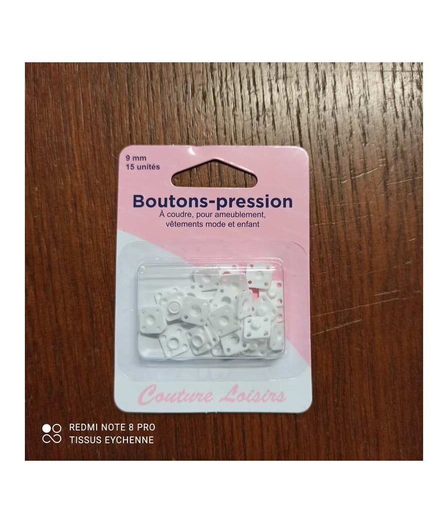 boutons pression plastique - 9mm - blanc