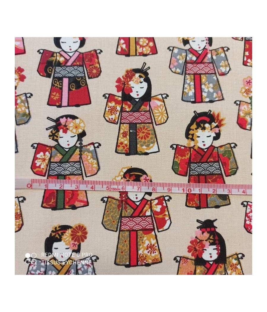 Tissu coton Geisha ivoire