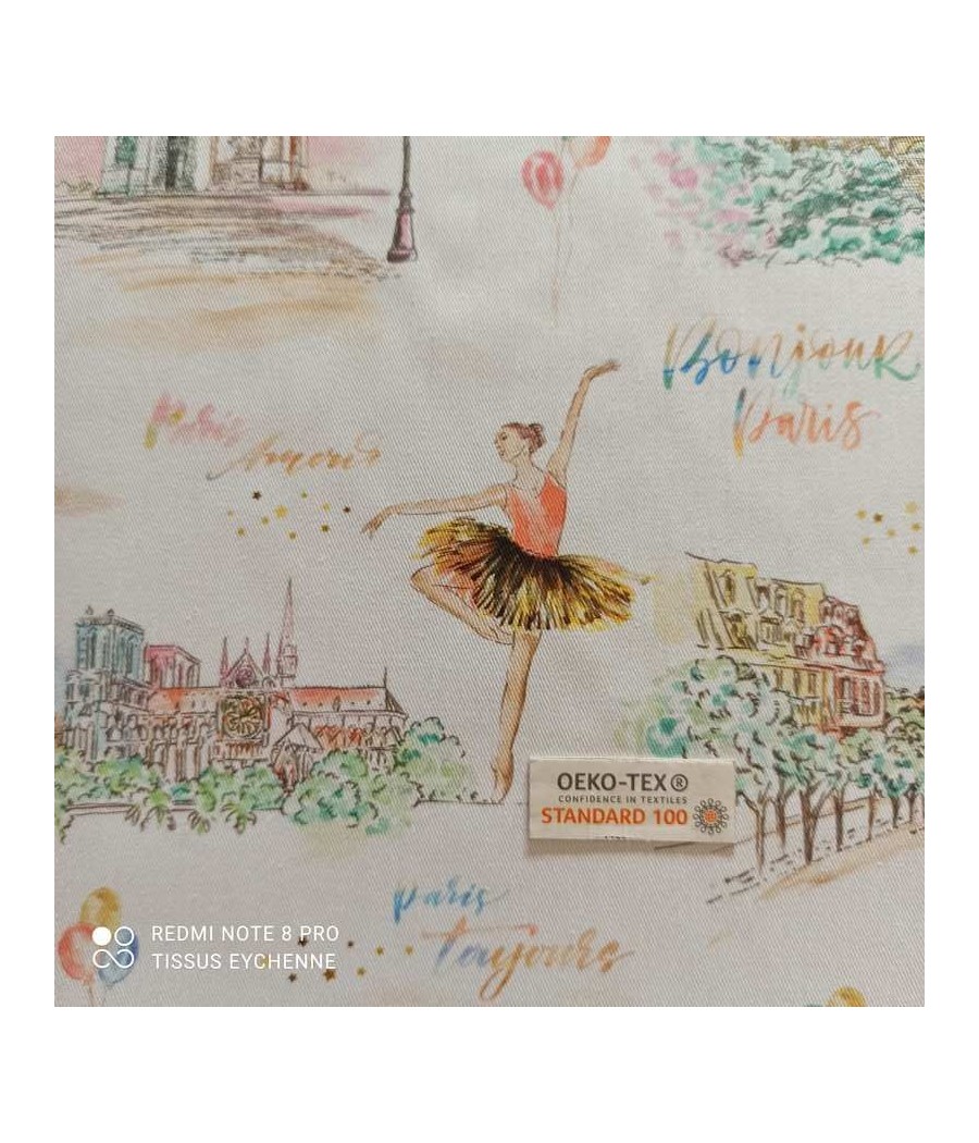 Tissu Gabardine coton Paris - Danseuses - blanc-rose oeko-tex