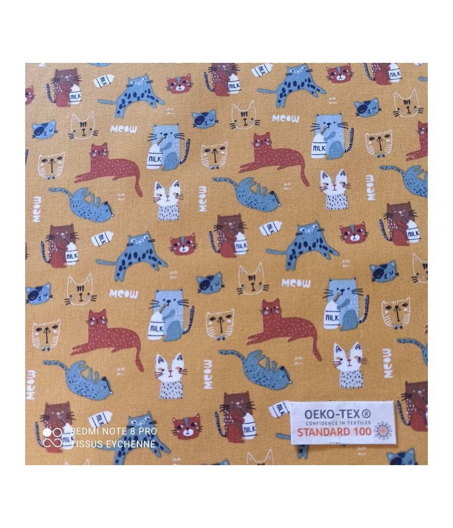 Tissu coton chaton - Oeko-tex moutarde