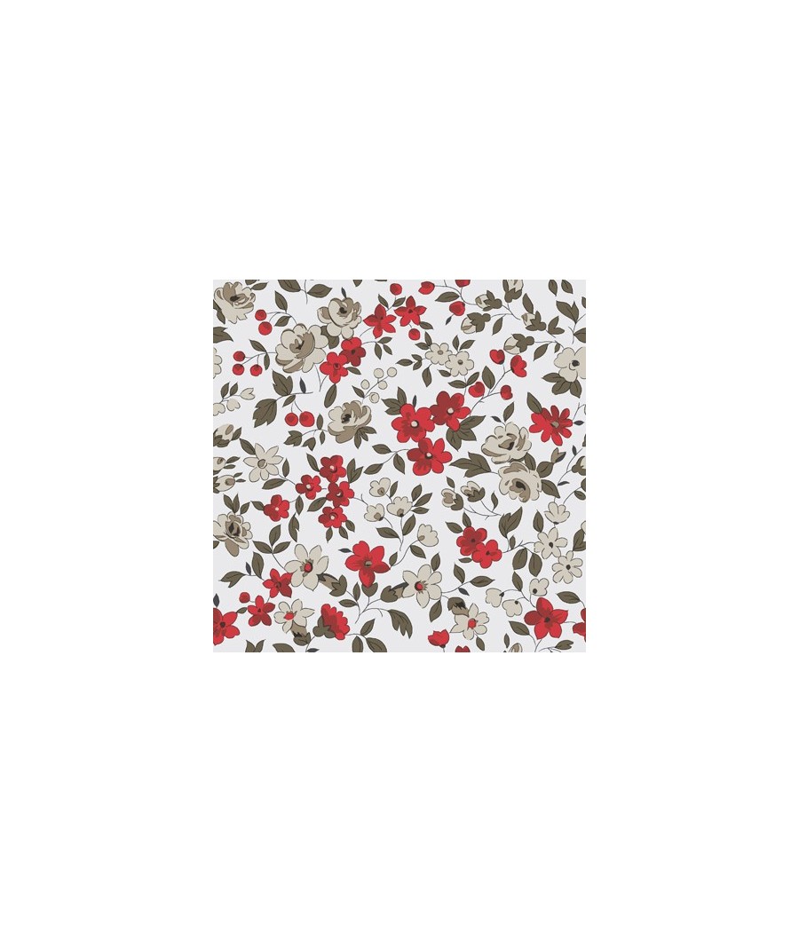 Tissu coton ENDUIT - petites fleurs Léonie - oekotex - blanc rouge