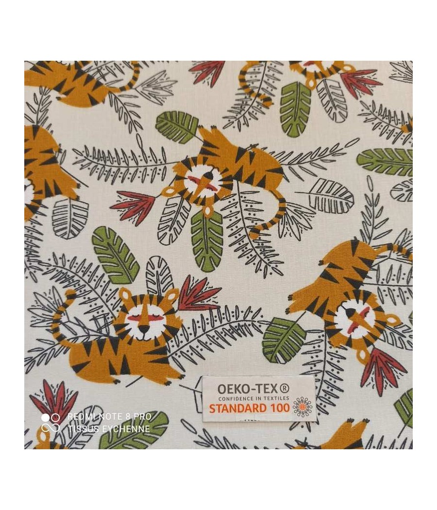 Tissu coton tigre Oeko-tex