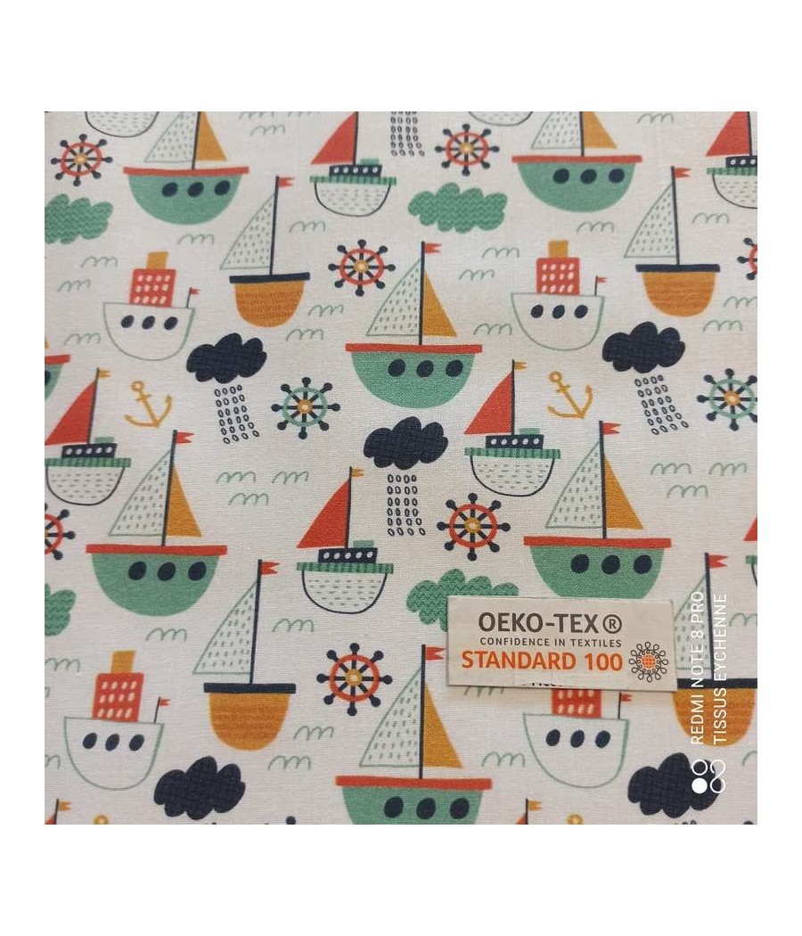 Tissu coton Bateau Oeko-tex