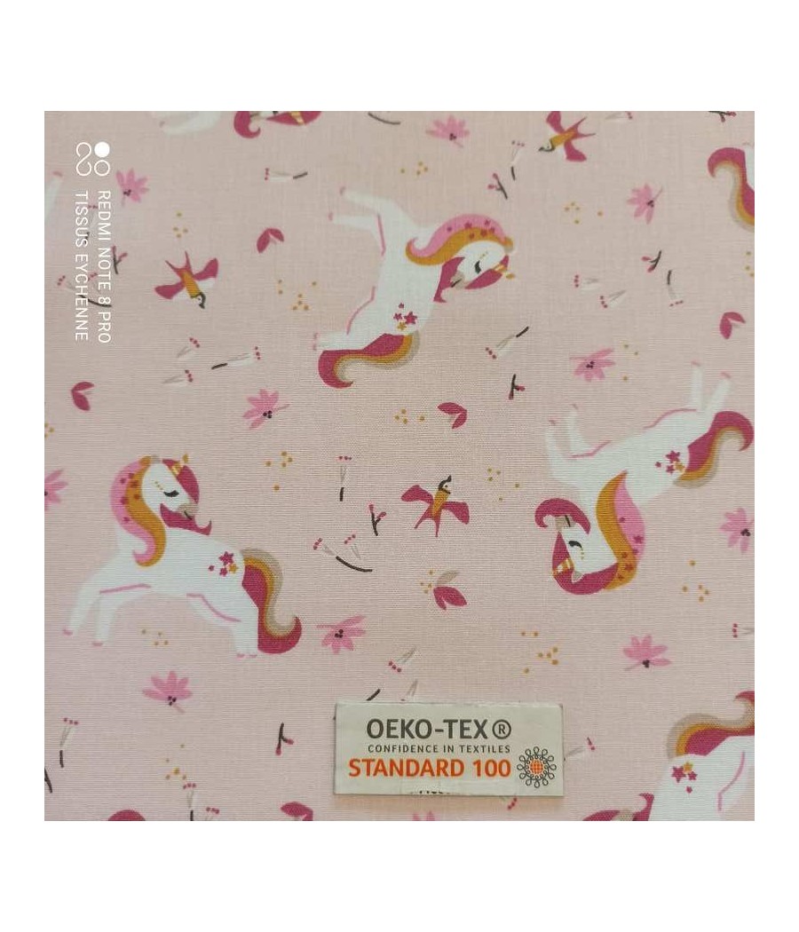 Tissu coton Licorne rose...