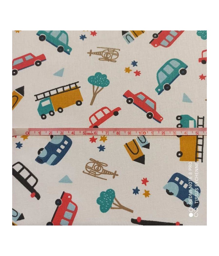 Tissu coton Petite Voiture - Blanc