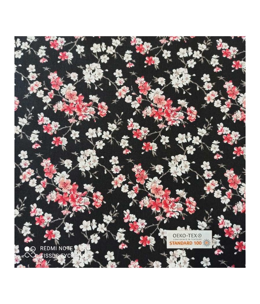 Tissu coton petite fleur - largeur 2m80 - Oekotex - noir