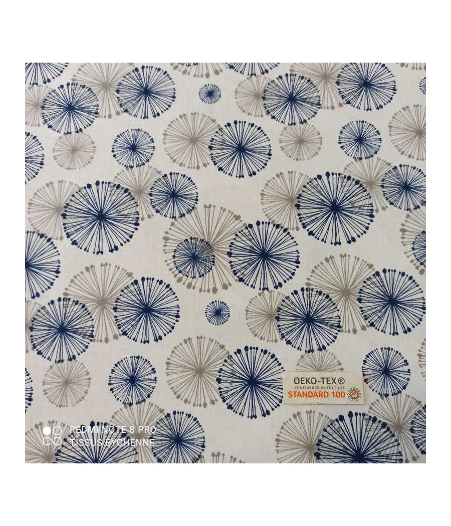 Tissu coton cercle - largeur 2m80 - Oekotex - bleu