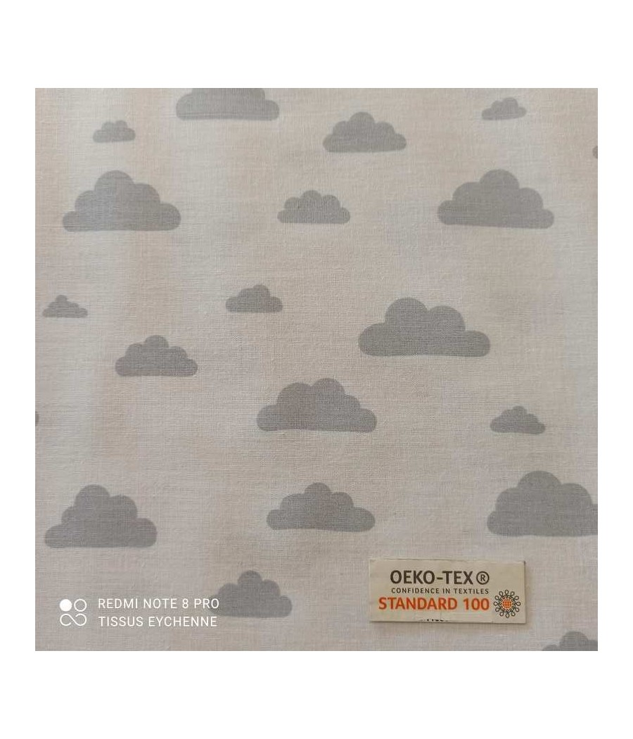 Tissu coton nuage - largeur 2m80 - Oekotex - blanc/gris