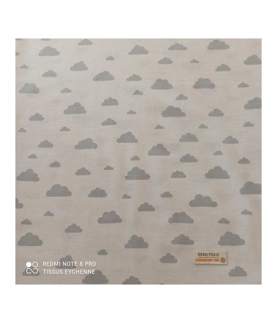 Tissu coton petite nuage - largeur 2m80 - Oekotex - blanc/gris
