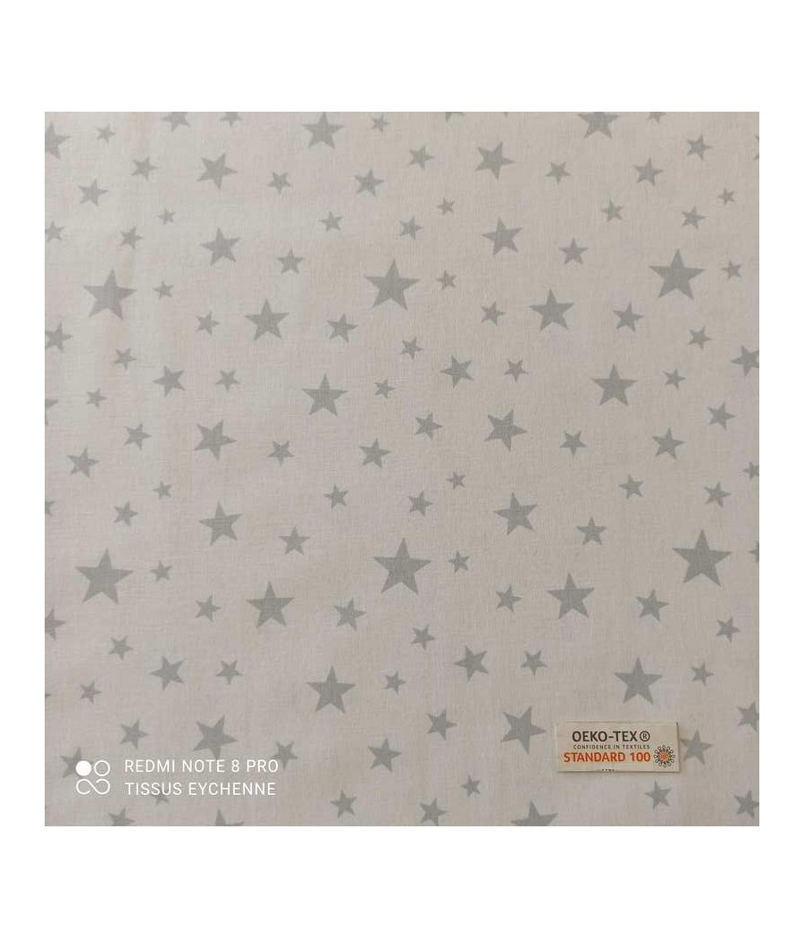 Tissu coton étoile - largeur 2m80 - Oekotex - blanc/gris