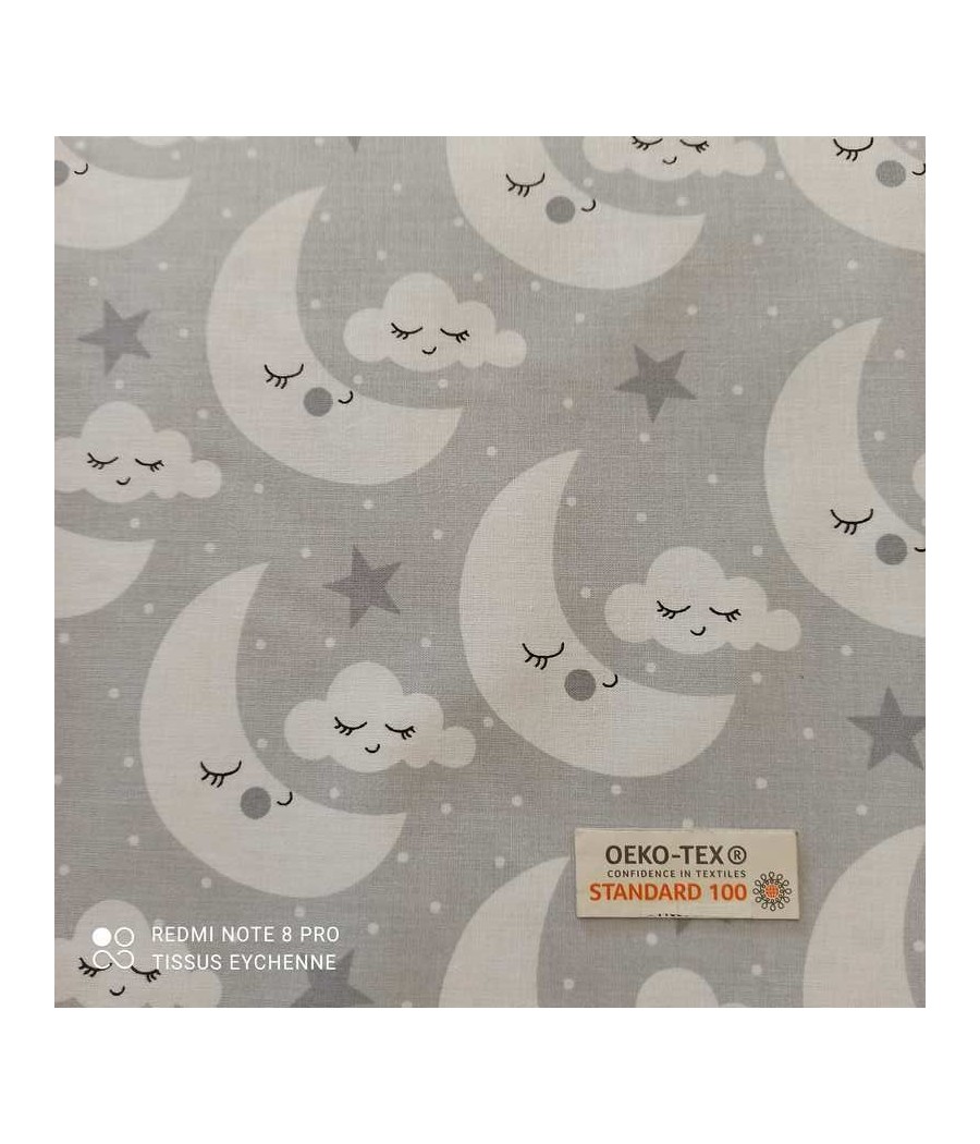 Tissu coton lune - largeur 2m80 - Oekotex - blanc/gris