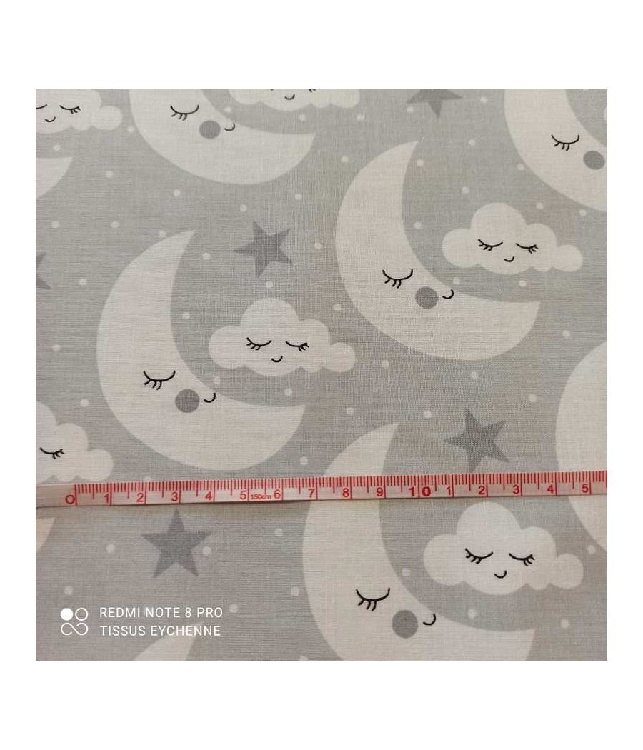 Tissu coton lune - largeur 2m80 - blanc/gris