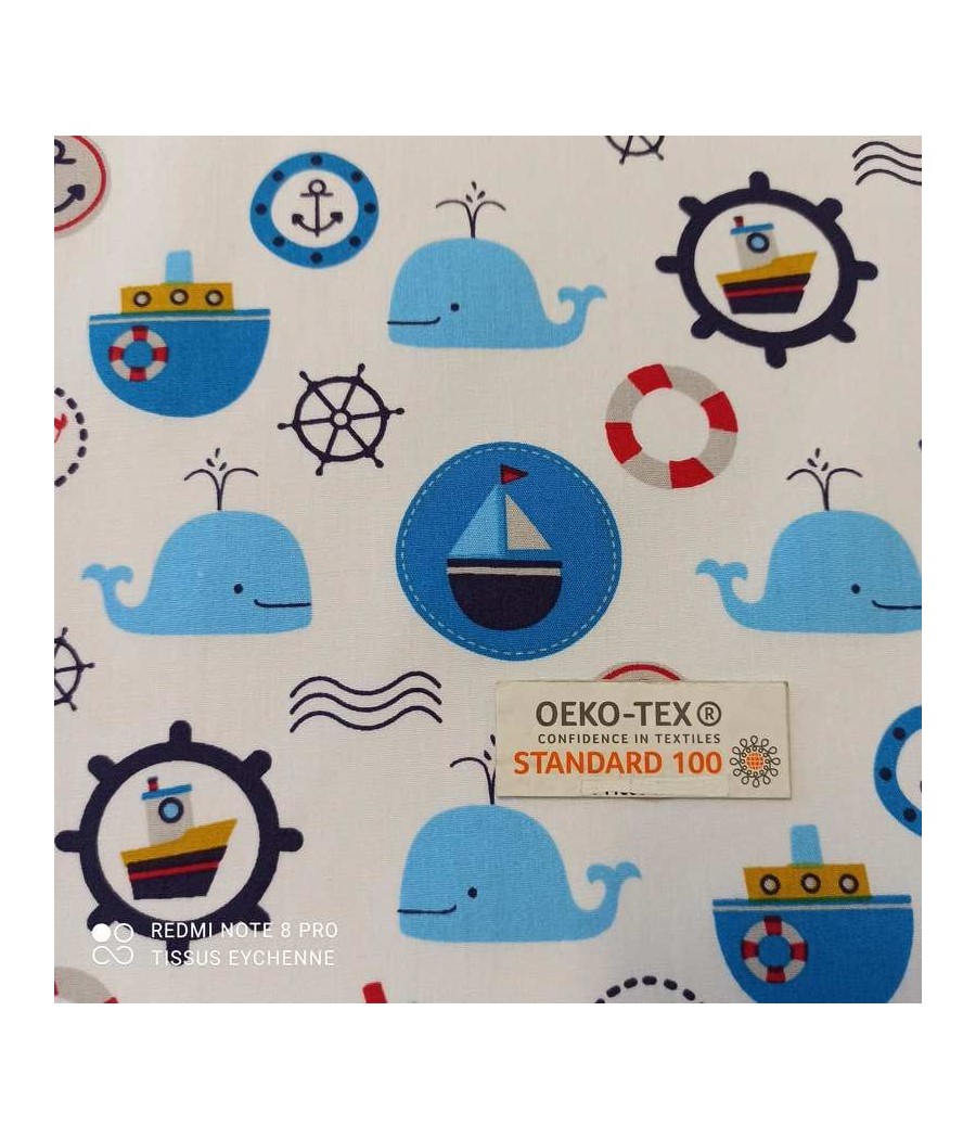 Tissu Popeline de coton - Baleine - Oekotex