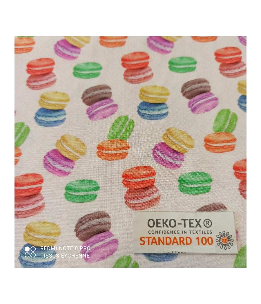 Tissu popeline de coton - délicieux Macarons - Oekotex